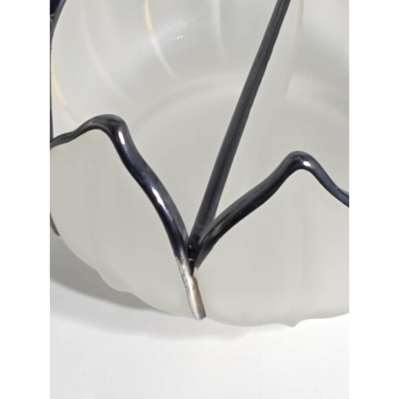 Frosted Glass Lotus Serving Bowl Plate Spoons With Silver-Toned Trim Vintage - Picture 11 of 12
